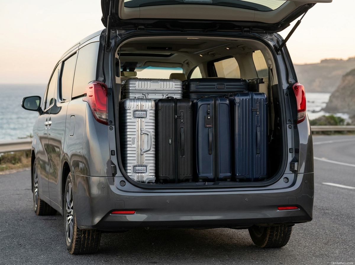 Toyota Alphard boot with 4 large suitcases