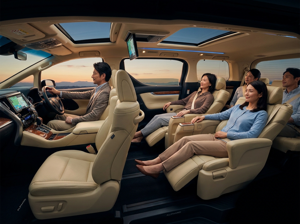 5 adults in Toyota Alphard executive cabin