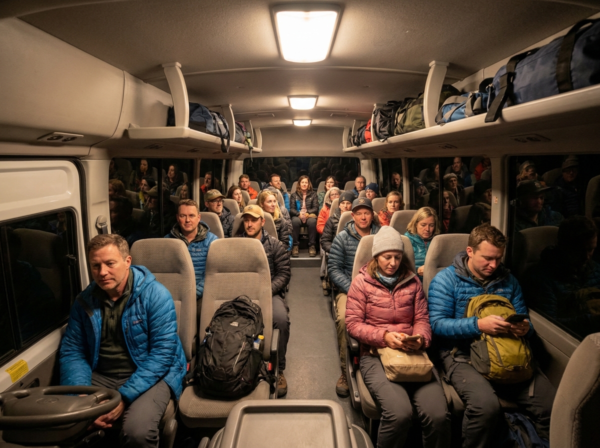 17 passengers seated inside Toyota HiAce mini bus